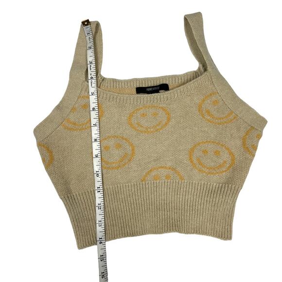 Forever 21 Crop Top Sweater Vest Smiley Prints Knit Pullover Tan Women's Small - Picture 5 of 6